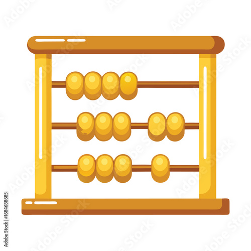 A traditional golden abacus with wooden beads, a classic symbol of calculation and finance, isolated on a clean white background, for accounting and math.