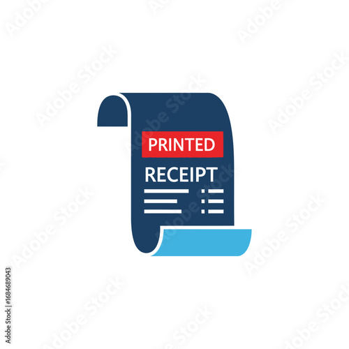 Stylized Printed Receipt Icon with Blue and Red Accents.