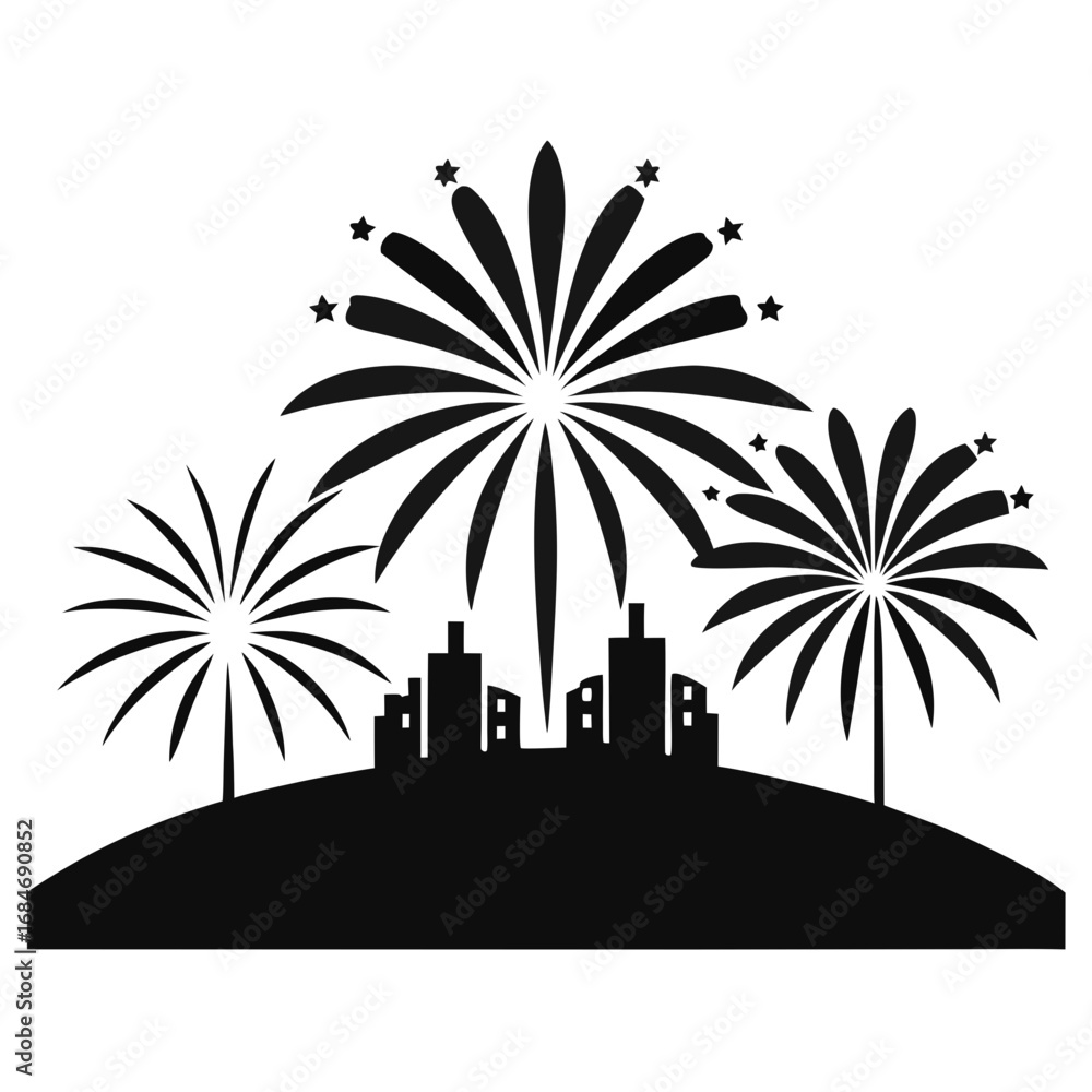 Obraz premium Fireworks Horizon a simple vector clean black silhouette design white background