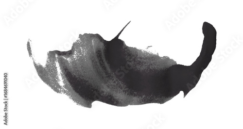 Black watercolor composition on transparent background. Hand drawn brush strokes and textures. Abstract brush strokes. Liquid ink pattern.