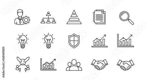 Business strategy planning management seo vector icons set for presentation and web development design
