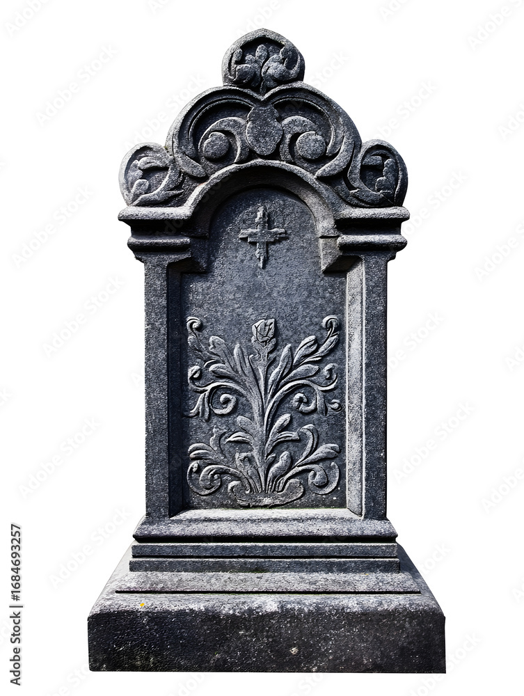 Naklejka premium very old tombstone isolated on white background in high resolution detailed stone texture design