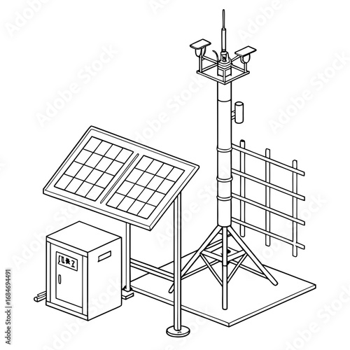 Illustration of a solarpowered weather station, showcasing renewable energy and environmental monitoring technology for sustainable weather data collection