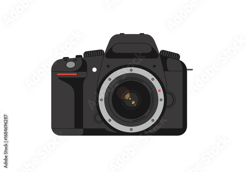 A digital illustration of a black DSLR camera with a large lens and multiple adjustment dials