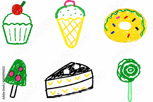 Vibrant dessert collection cheerful treats cupcake ice cream donut popsicle cake lollipop fun treats