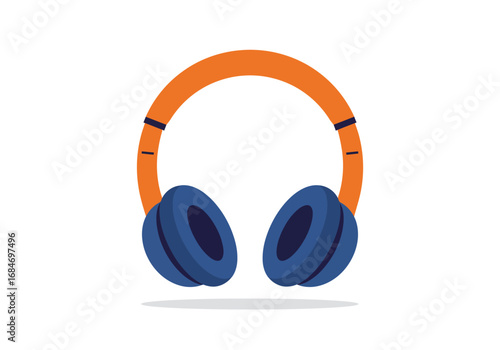 Orange and blue headphones with adjustment markings on a white background