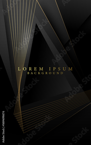 gold color binding lines and black layers dark 3D luxury background,cover and card design vector illustration.