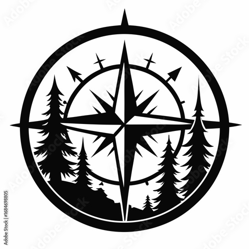 Woodland Compass vector clean black silhouette design white background