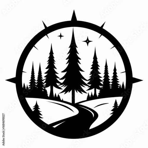 Woodland Compass vector clean black silhouette design white background