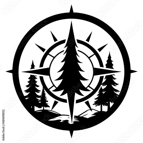 Woodland Compass vector clean black silhouette design white background