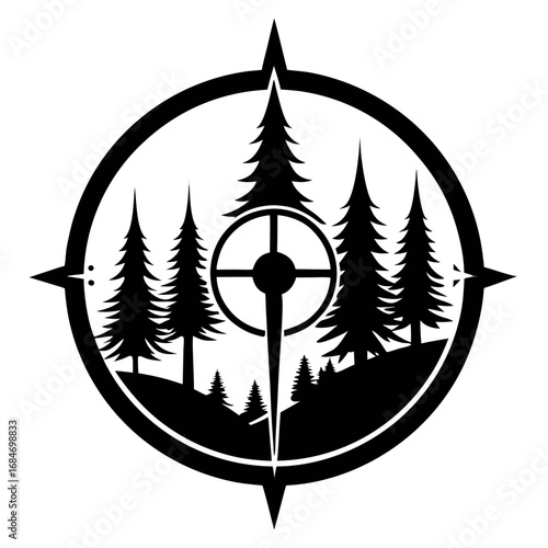 Woodland Compass vector clean black silhouette design white background