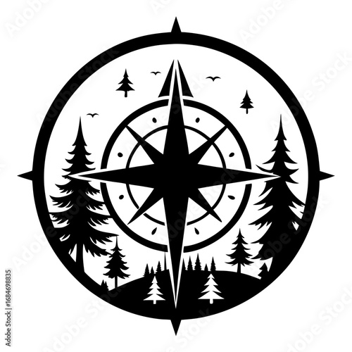 Woodland Compass vector clean black silhouette design white background