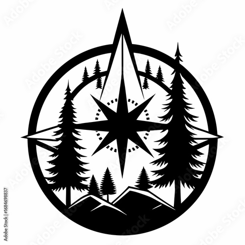 Woodland Compass vector clean black silhouette design white background