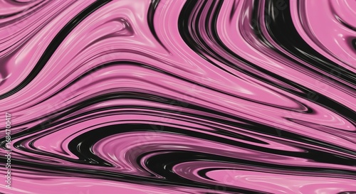 Swirling Pink and Black Abstract Art with Glossy, Fluid Lines