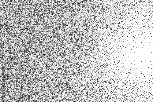 Noise gradation texture background. Vector dotwork monochrome pattern. Abstract grain noise gradient. Black and white overlay. Dotted spray grunge banner.