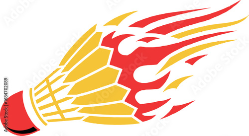 A dynamic flaming shuttlecock vector illustration symbolizing speed and power in badminton