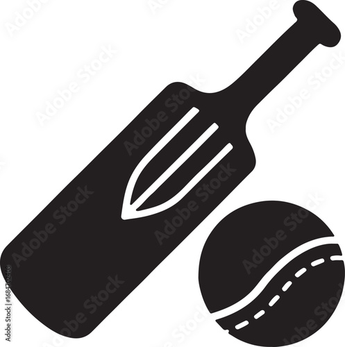 Iconic cricket bat and ball silhouette for sports enthusiasts