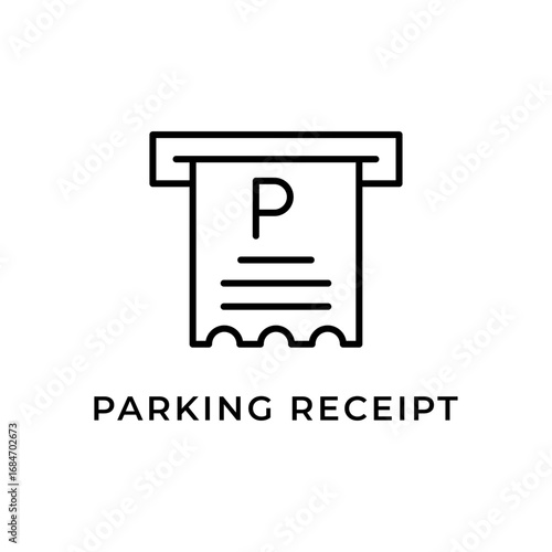 Parking Receipt Line Icon. Paid Paper Ticket for Car Park Fee and Transaction Record.