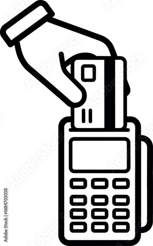 Secure electronic payment icon showing a hand inserting a chip card into a POS terminal, a versatile vector graphic for financial transactions