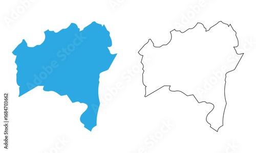 Map of the state of Bahia, Brazil. Map with detailed outline and blue silhouette	