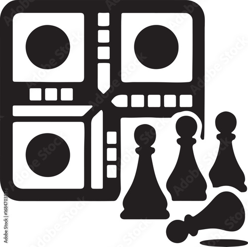 Abstract game board and pawns silhouette