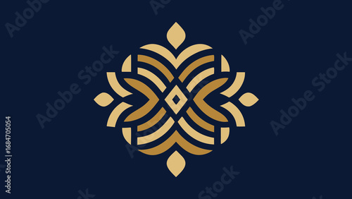 Intricate Golden Geometric Mandala Emblem on Dark Blue Background logo