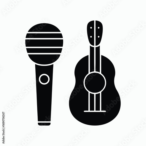 K-Pop Microphone and Guitar Silhouette Vector Illustration