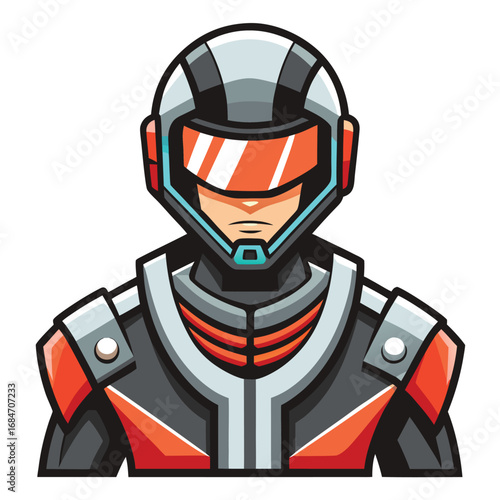 A man icon in a futuristic pilot suit with a sleek helmet, a high-tech character on a plain white background, for sci-fi or aviation themes.