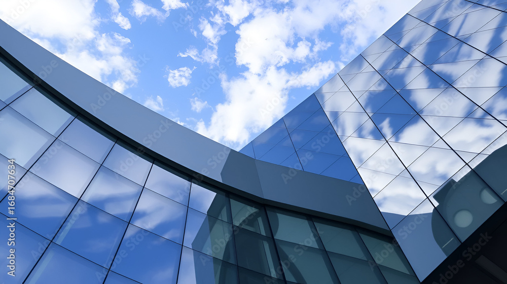 Obraz premium Dynamic Rhythms: Angular Reflections of Sky on Geometric Facades