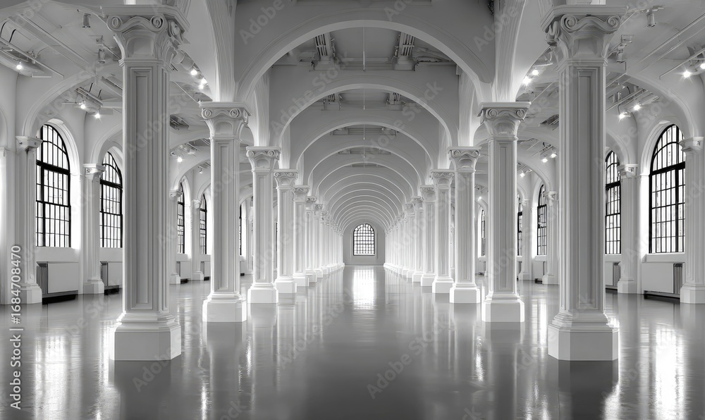Fototapeta premium Grand, white colonnaded hall