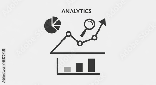Data analytics and business intelligence graph chart with magnifying glass seo vector illustration