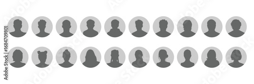 Avatar man icon, profile placeholder, anonymous user male gray person identity icon. Simple Gray Avatar Icons Representing Male And Female Profiles. person icon, profile picture. 