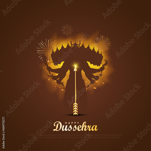 Happy Dussehra festival of India poster design. Lord Rama killing Ravana. Creative vector illustration.
