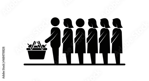 Queue line waiting crowd people basket shopping grocery store market customer service vector illustration
