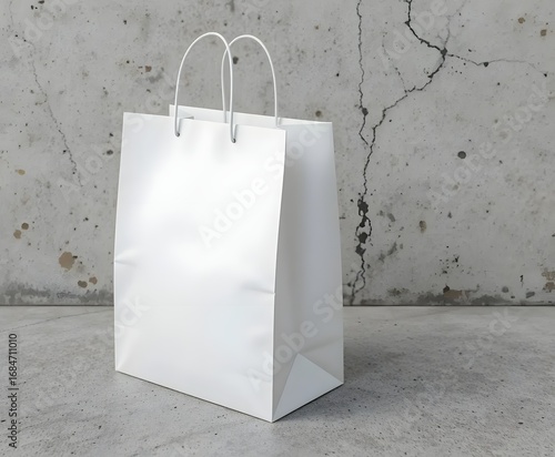 Elegant white shopping bag ready for your branding needs against a concrete background offering a modern feel