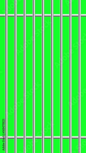 Animation Prison Bars Closed On Green Screen. Vertical Animation