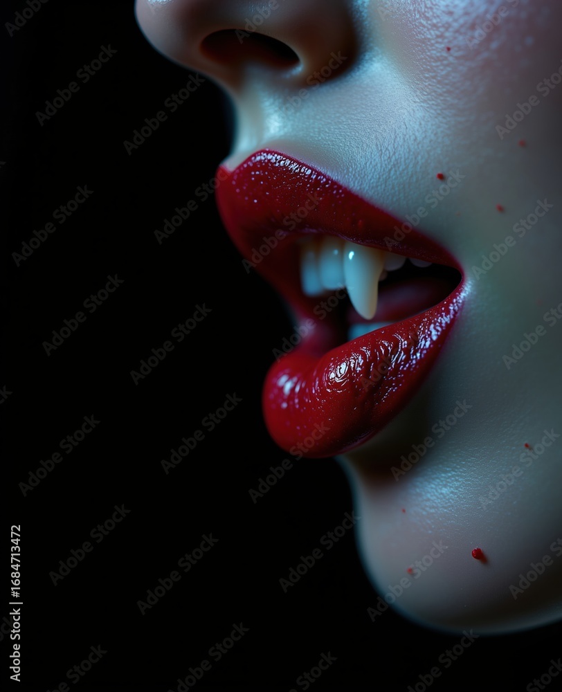 Obraz premium Captivating Vampire Lips with Dramatic Red Gloss and Fangs