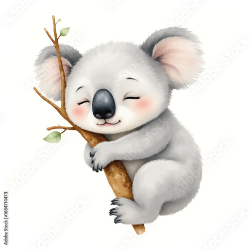 Cute Koala Hugging Tree Cartoon Illustration