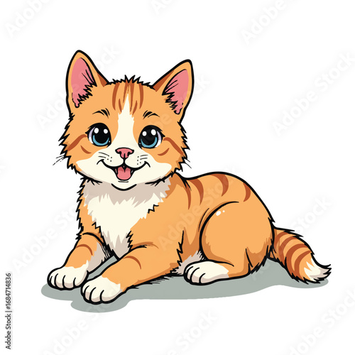 Happy Cute Orange Kitten Cartoon Illustration