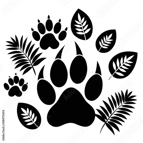 Jungle Pawprints a simple vector clean black silhouette design white background