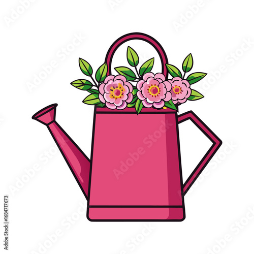 Flat a water can with flower vector illustration design