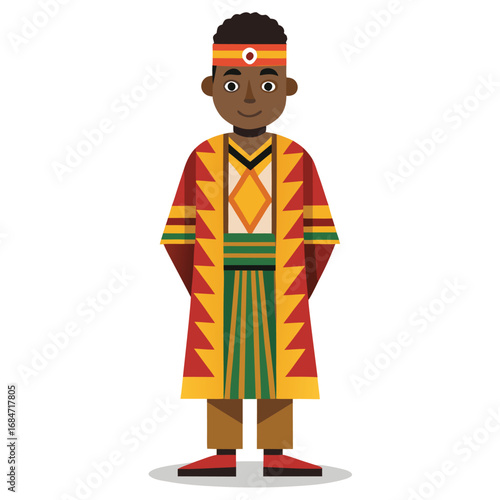 A man icon in a traditional African attire, a cultural and elegant character on a plain white background, for diversity or travel themes.