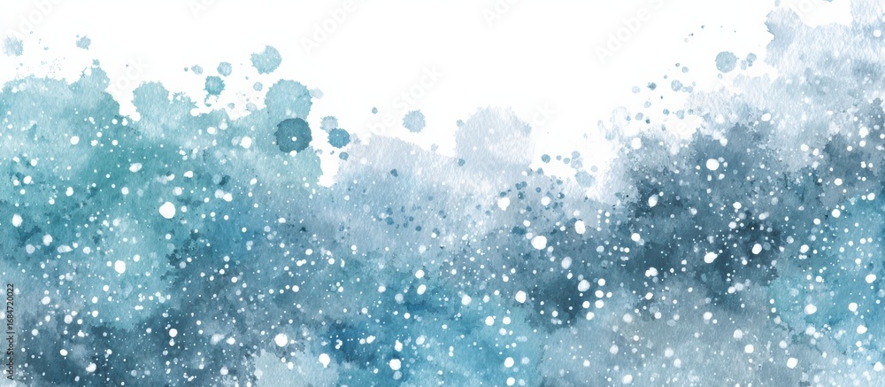 Obraz premium A soft watercolor background blending light and deep blue shades with delicate snowflake patterns scattered across the surface, creating a frosty winter atmosphere.
