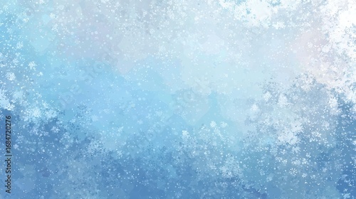 A soft watercolor background blending light and deep blue shades with delicate snowflake patterns scattered across the surface, creating a frosty winter atmosphere.
