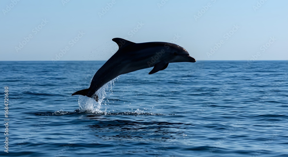 Fototapeta premium Wild dolphin leaping gracefully from the blue ocean