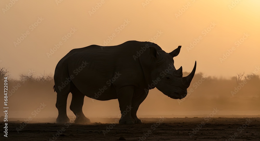 Fototapeta premium Silhouette of a Majestic Rhinoceros Against the Sunset