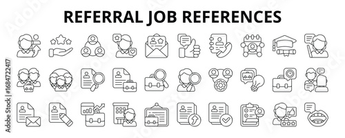 30 Referral Job References Line Icons Vector - Recommendation, Testimonial, Alumni, Background Check, Job Application, Human Resources, Job Board