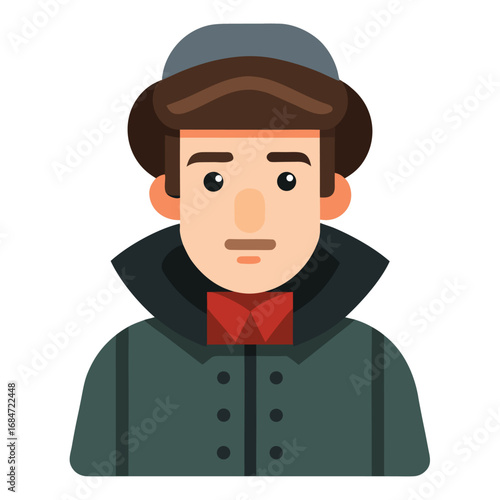 A man icon in a traditional Russian ushanka hat, a cultural and classic character on a plain white background, for travel or diversity themes.