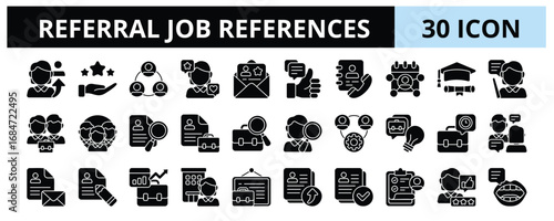30 Referral Job References Glyph Icons Vector - Recommendation, Testimonial, Alumni, Background Check, Job Application, Human Resources, Job Board