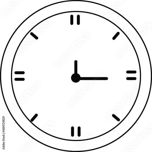 Simple analogue clock face showing 1245 with hour and minute hands isolated vector